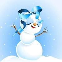 Cute snowman cute girl raised her hands up and enjoys the winter snowfall vector