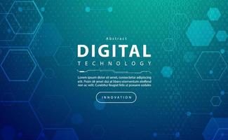 Digital technology banner blue green background concept, cyber technology binary code, abstract tech, innovation future data, internet network, Ai big data, lines dots connection, illustration vector