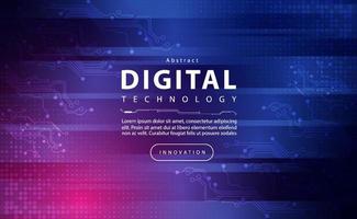 Digital technology banner blue pink background concept, cyber technology light effect, abstract tech, innovation future data, internet network, Ai big data, lines dots connection, illustration vector