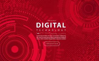 Digital technology banner red background concept, circuit technology light effect, abstract cyber tech, innovation future data, internet network, Ai big data, line dots connection, illustration vector