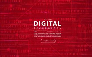 Digital technology red background concept, circuit technology light effect, abstract binary cyber tech, innovation future data, internet network connection, Ai big data, line dot illustration vector