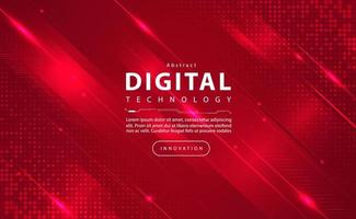 Digital technology banner red background concept, circuit technology light effect, abstract cyber tech, innovation future data, internet network, Ai big data, line dots connection, illustration vector