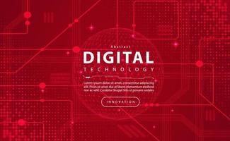 Digital technology banner red background concept, circuit technology light effect, abstract cyber tech, innovation future data, internet network, Ai big data, line dots connection, illustration vector