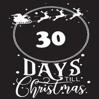 30 días hasta navidad, logotipo negro simple con motivos blancos vector