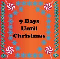 9 días hasta navidad, diseño colorido simple con copos de nieve y dulces vector
