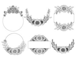 corona de flores y clipart de marco floral para elementos de invitación de boda vector
