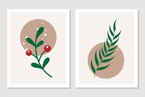 Set of abstract foliage wall art vector. Leaves, organic shapes, earth tone colors, leaf branch in line art style. Botanical wall decoration collection design for interior, poster, cover, banner. vector