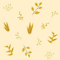 Yellow and beige colored seamless pattern with plants and branches. Old style background for classy textile. vector