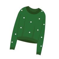 Green flat illustration of Christmas sweater with polka dot decorations isolated. vector