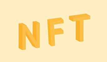 3D volume text NFT in yellow and orange color for website template. Nft cool design for digital store. vector