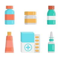 Medical bottle with label. Flat vector illustration.