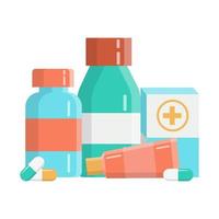 Medical bottle with label. Flat vector illustration.