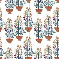 Seamless, Contemporary floral shapes with leaves, trees, fruits and floral bouquets. Folk style. Mid Century Modern Art design for paper, cover, fabric, interior decor, and other users. vector
