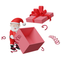 Santa claus with red open gift box empty isolated. website, poster or happiness cards, festive New Year concept, 3d illustration or 3d render png