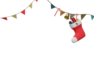 chaussettes de noël avec des cadeaux isolés. site web, affiche ou cartes de bonheur, concept de nouvel an festif, illustration 3d ou rendu 3d png