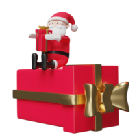 Papai Noel mãos segurando uma caixa de presente vermelha, espaço isolado. site, cartaz ou cartões de felicidade, conceito festivo de ano novo, ilustração 3d ou renderização 3d png