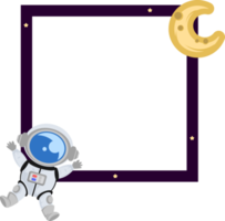 kids space theme square single photo frame with cute astronaut and crescent moon png