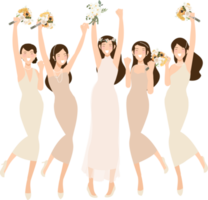 happy young bride and bridesmaid  party dance flat style png