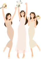 happy young bride and bridesmaid  party dance flat style png