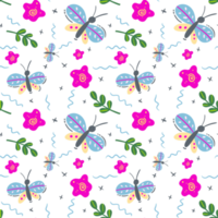 schattig modern naadloos patroon met bloem en vlinder vormen png