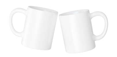 3d render two white coffee mug mockup. Sublimation design or logo presentation on a blank ceramic cup without drink png