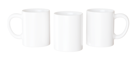 maqueta de tres tazas de té para logotipo corporativo o presentación de diseño de marca. Render 3d con tazas blancas limpias 3 lados con asas