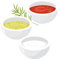 conjunto de salsa, ketchup, wasabi, mayonesa con eneldo png