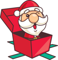 glad jul med tecknad serie santa claus kommande ut från jul närvarande låda illustration png