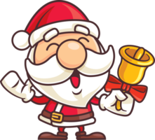 feliz natal com desenho animado papai noel segurando ilustração de sino de natal png