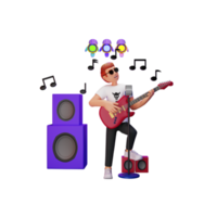 rock star jouant de la guitare en concert, illustration de personnage 3d png
