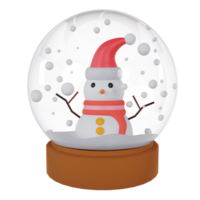 muñeco de nieve de navidad en bola de nieve ilustración 3d png