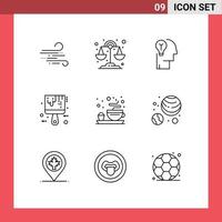 User Interface Pack of 9 Basic Outlines of plate color bulb tool brush Editable Vector Design Elements