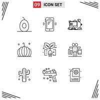 Set of 9 Vector Outlines on Grid for ecology thanksgiving workplace pumpkin computer Editable Vector Design Elements