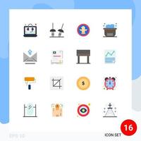 Mobile Interface Flat Color Set of 16 Pictograms of pass email bird clean bath Editable Pack of Creative Vector Design Elements