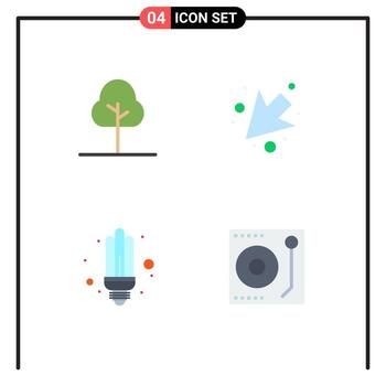 4 paquete de iconos planos de interfaz de usuario de signos y símbolos modernos de elementos de diseño vectorial editables de medios de bombilla de flecha de luz de árbol vector