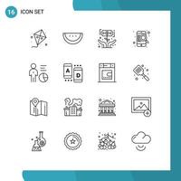 Modern Set of 16 Outlines and symbols such as efficiency chart investment online mobile Editable Vector Design Elements