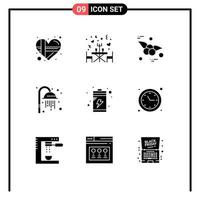 Modern Set of 9 Solid Glyphs and symbols such as clock charge cherry battery sauna Editable Vector Design Elements