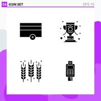 Set of 4 icons in solid style Creative Glyph Symbols for Website Design and Mobile Apps Simple Solid Icon Sign Isolated on White Background 4 Icons Creative Black Icon vector background