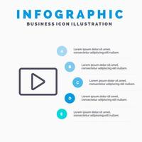 YouTube Paly Video Player Line icon with 5 steps presentation infographics Background vector