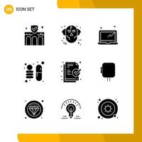 9 Icon Set Solid Style Icon Pack Glyph Symbols isolated on White Backgound for Responsive Website Designing Creative Black Icon vector background