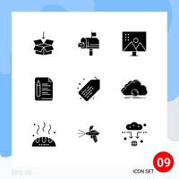 Pictogram Set of 9 Simple Solid Glyphs of tag education altering image text photo retouching Editable Vector Design Elements