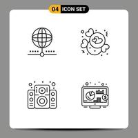 Pack of 4 creative Filledline Flat Colors of cloud music global chocolate speaker Editable Vector Design Elements