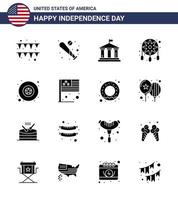 16 iconos creativos de EE. UU. Signos de independencia modernos y símbolos del 4 de julio del adorno militar del atrapasueños del banco occidental Elementos de diseño vectorial editables del día de EE. UU. vector