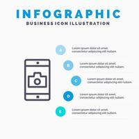 Application Mobile Mobile Application Camera Line icon with 5 steps presentation infographics Background vector