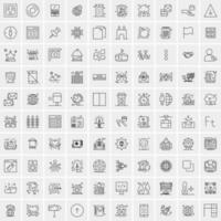 100 Universal Black Line Icons on White Background vector