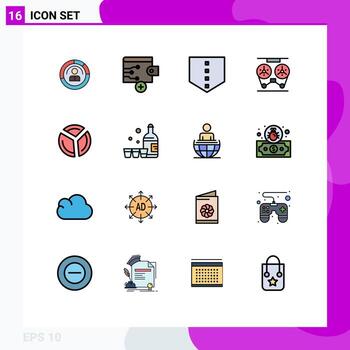 Pictogram Set of 16 Simple Flat Color Filled Lines of chart recorder finance record audio Editable Creative Vector Design Elements