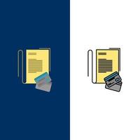 Note Notebook Cards Credit   Icons Flat and Line Filled Icon Set Vector Blue Background
