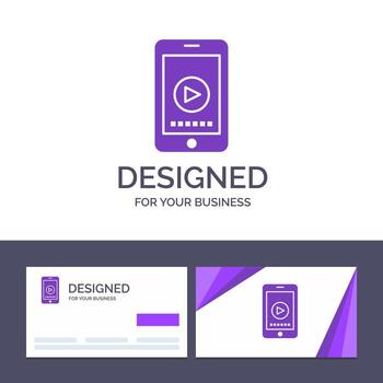 tarjeta de visita creativa y plantilla de logotipo teléfono celular reproducir video ilustración vectorial vector
