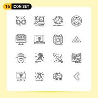 User Interface Pack of 16 Basic Outlines of military rank insignia real estate badge connection Editable Vector Design Elements