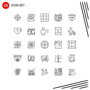 Mobile Interface Line Set of 25 Pictograms of heart presentation mesh education seo Editable Vector Design Elements